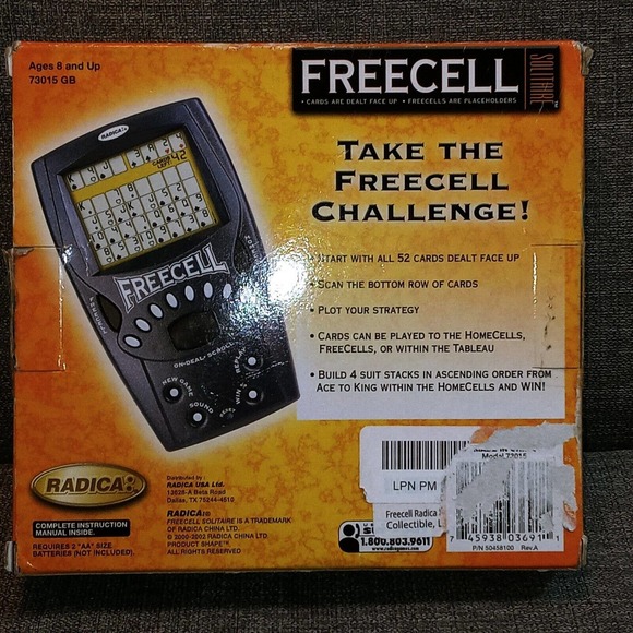 Vintage Radica FreeCell Solitaire Big Screen Blue Electronic Handheld Game NOS - Picture 3 of 6